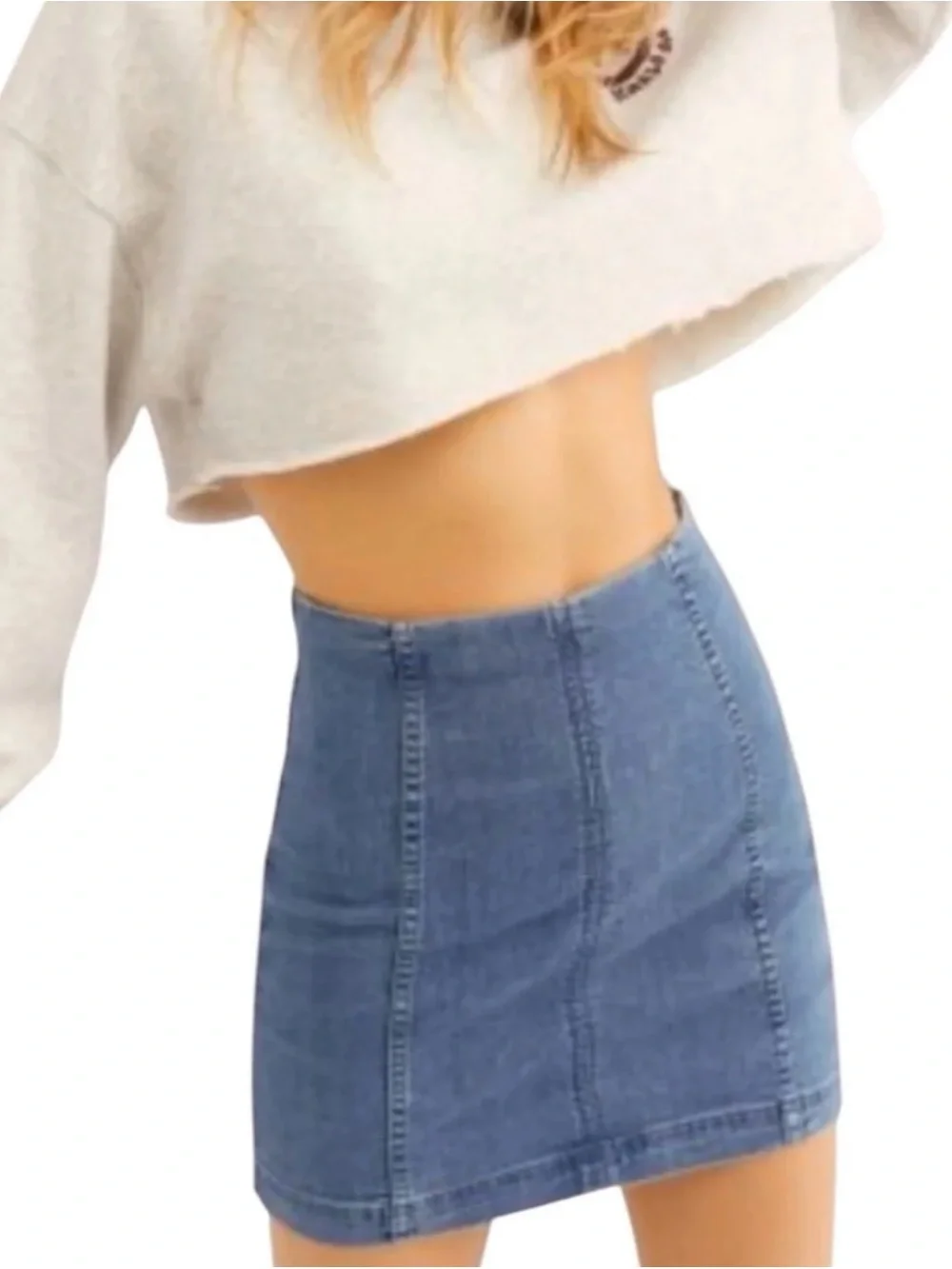 Free People Blue Denim High-Rise Mini Skirt
